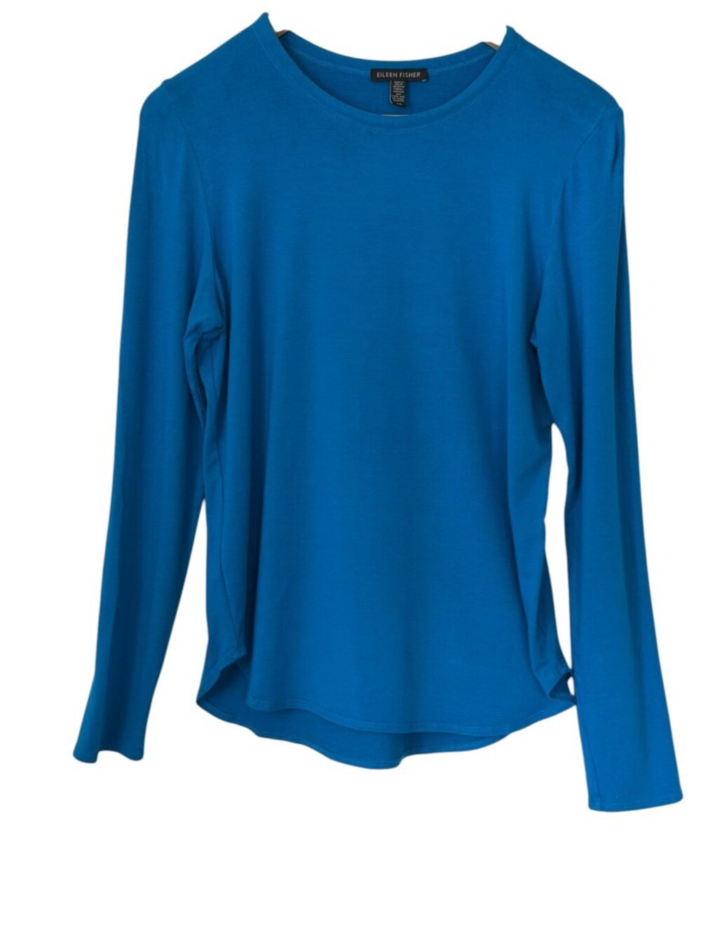 Eileen Fisher Viscose Jersey Long Sleeve Crew Neck Curved Hem Stretch Blue S/P